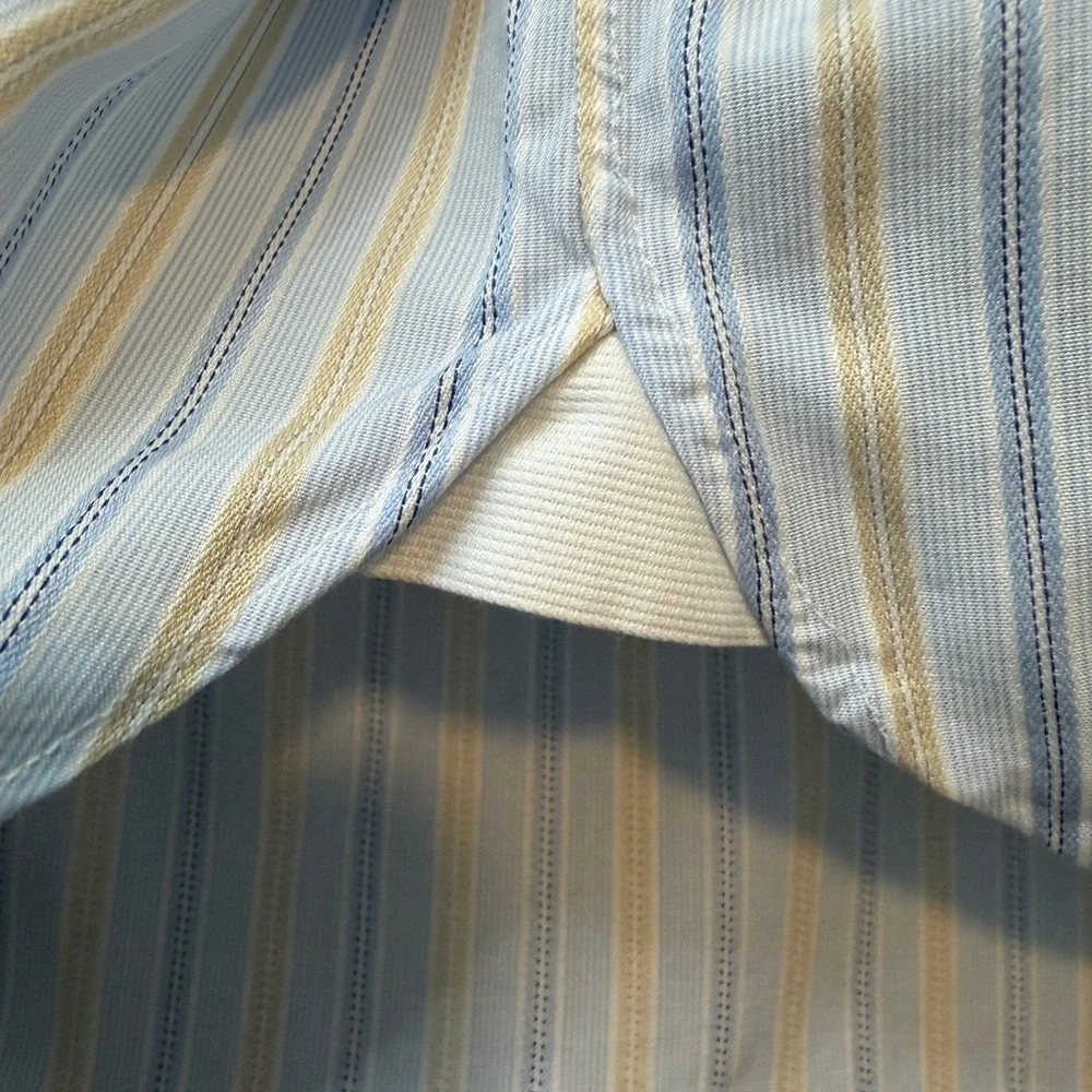 Ermenegildo Zegna Light Blue Yellow Stripe Dress Shirt 16.5 Cotton Portofino - Picture 9 of 11
